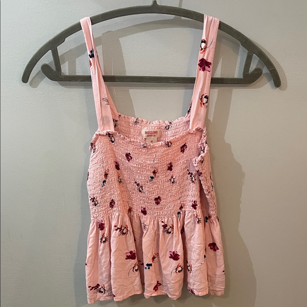 Mossimo smocked elastic tank top medium pink rose floral